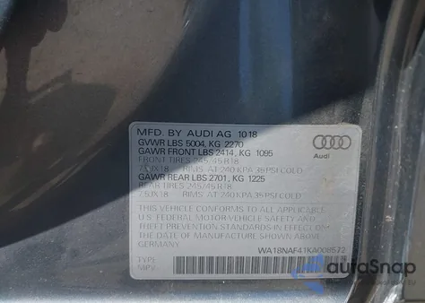 2019 Audi A4 Allroad 45 Premium из США, поврежденный, VIN WA18NAF41KA008572